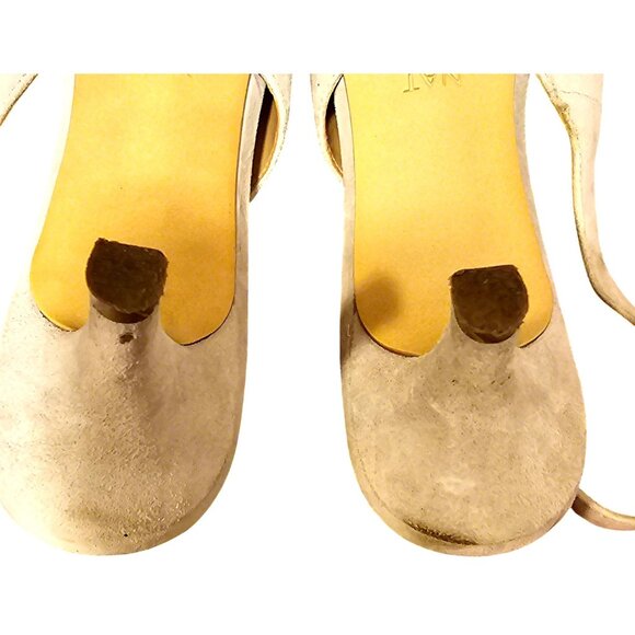 Naturalizer Womens Embroidered Slingback Kitten Heel Shoes Beige & Blue Floral S - Picture 4 of 7